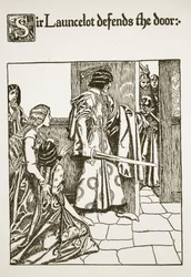 Sir Launcelot défend la porte, illustration de 